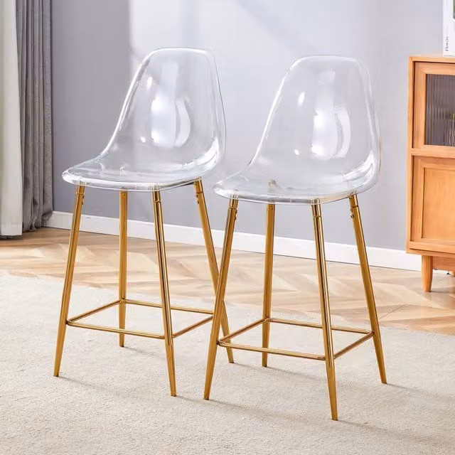Set di 2 sgabelli da bar OKWISH moderni con seduta trasparente e struttura in metallo oro per cucina e sala da pranzo