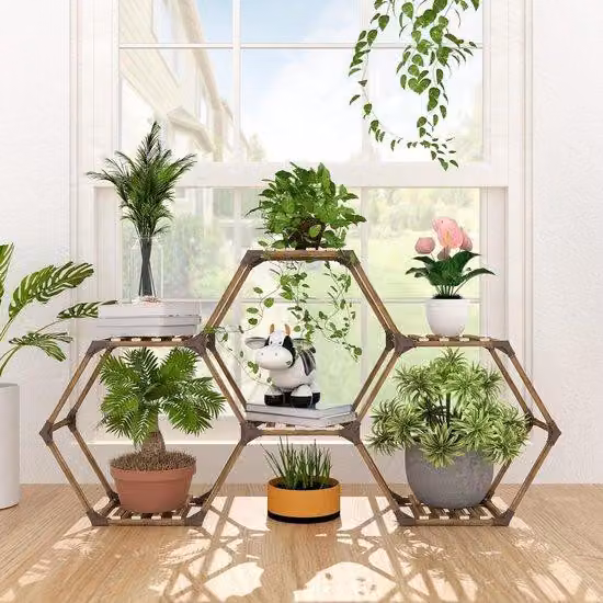 Fioriera da giardino in legno a 6 ripiani, ideale per il soggiorno, la terrazza, gli spazi esterni e lo studio, 147 x 26 x 75 x 75 cm