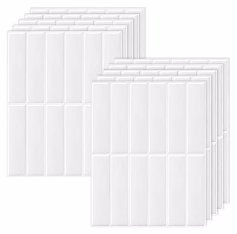 Omgoods - 10 adesivi 3D autoadesivi per piastrelle, ideali per cucina e bagno, colore bianco