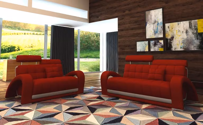 Ledersofa Couch Wohnlandschaft 3+2 Sitzer Design Modern Sofa 2232 Sofagarnitur