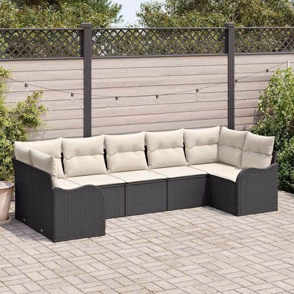 Maison Exclusive - Set Divano da Giardino 7 pcs Nero e bianco Poly Rattan