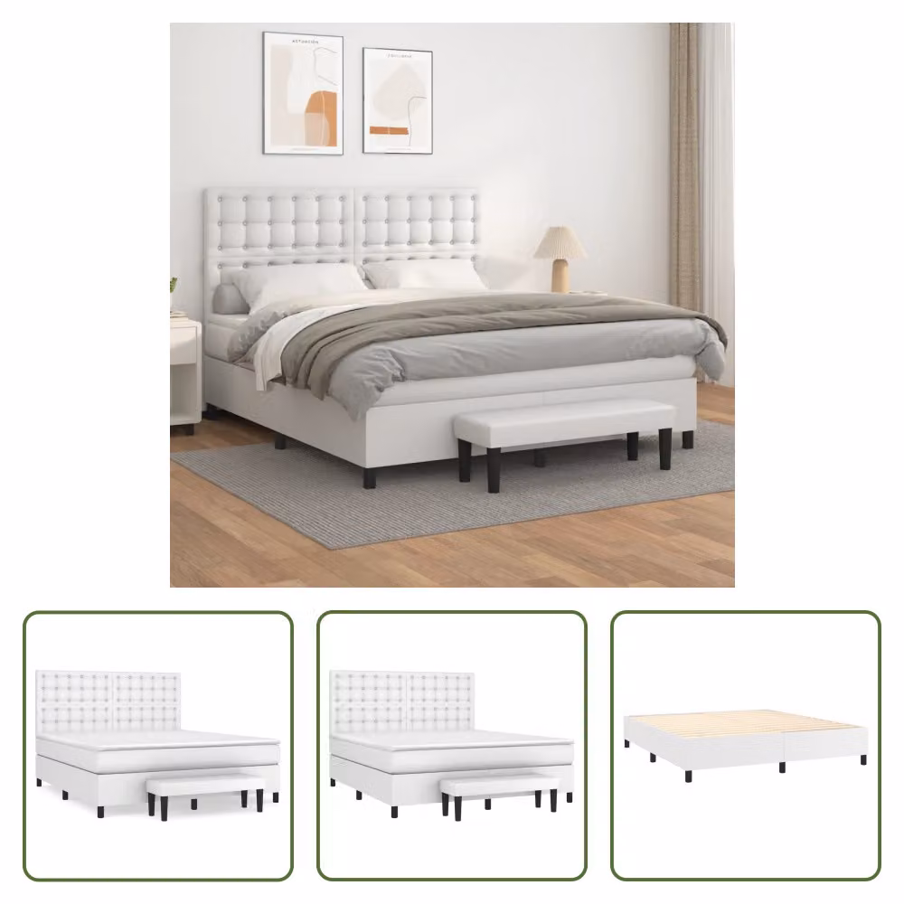 The Living Store Letto a molle insacchettate con materasso bianco 160x200 cm in Pelle finta