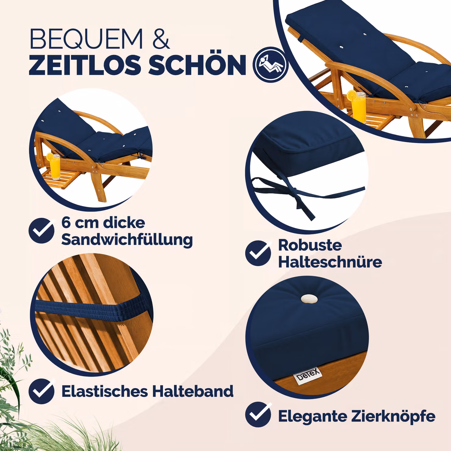 Materassino per sdraio blu in poliestere idrorepellente L: 195 cm, P: 55 cm, H: 5 cm – 2