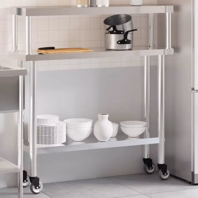 Tavolo da lavoro per cucina vidaXL in acciaio inox color argento L/P/H: 110 x 30 x 120 cm