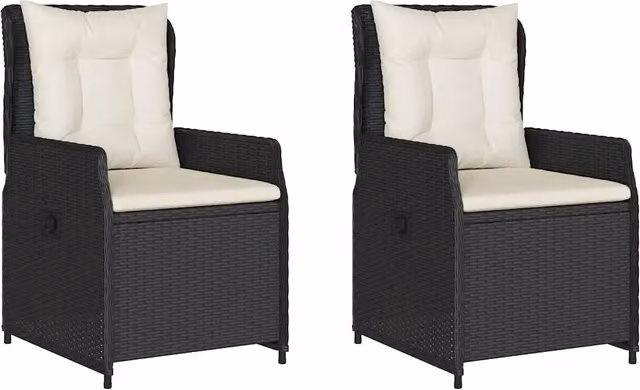 Sedie da Giardino Reclinabili 2 pz | Sedie da Esterno Nere in Polyrattan