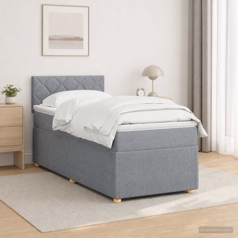Letto box spring con materasso vidaXL Grigio Chiaro e Bianco, L/P: 90 x 190 cm