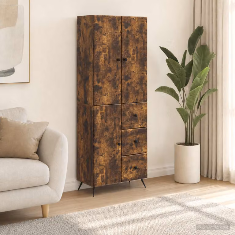 Set di 2 armadi moderni vidaXL in legno ingegnerizzato color rovere fumo con ante a battente e cassetti, L/P/H: 90 x 34,5 x 66 cm