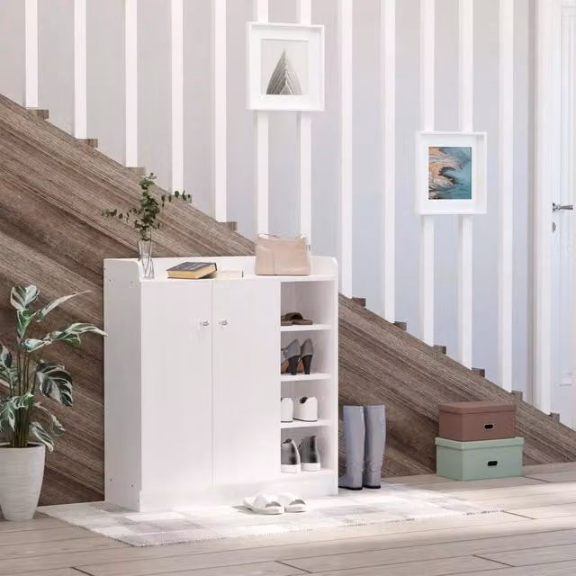 Armadio Portasciarpette REDOM Bianco in Legno con Ripiani e Ante a Battente L: 83 cm, P: 30 cm, H: 90 cm