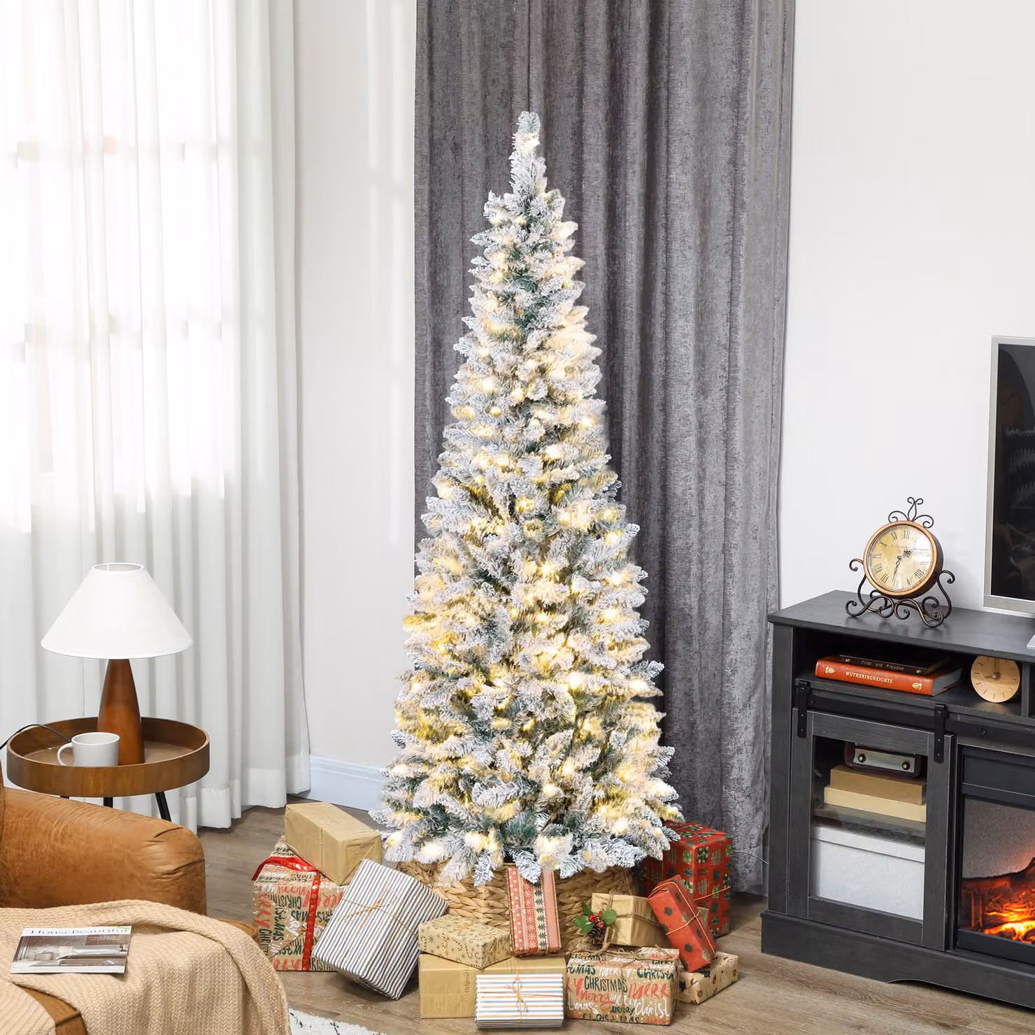Albero di Natale Innevato HOMCOM con 180 Luci LED a 11 Effetti, 479 Rami, Colore Verde e Bianco, Ø65 x H 180 cm – 2