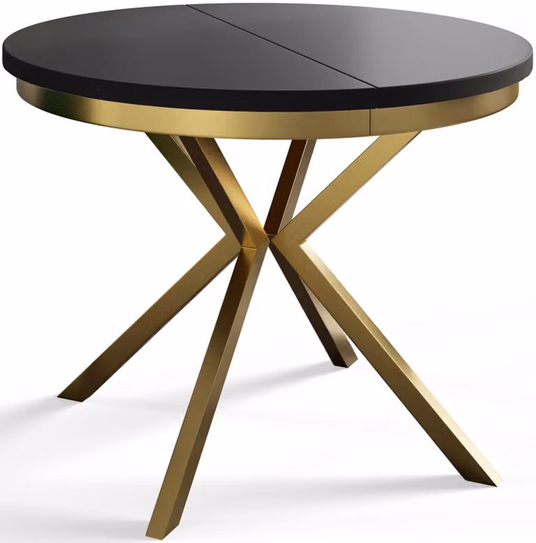 Alpi Moebel, Tavolo da Pranzo Rotondo, Tavolo da Cucina Allungabile, Diamentro: 90-170 cm, Gambe in metallo Dorate, Nero, Collezione Bergo