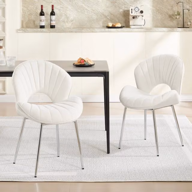 Sedia da pranzo 66x55;5x53;5 cm avorio in velluto; struttura metallica