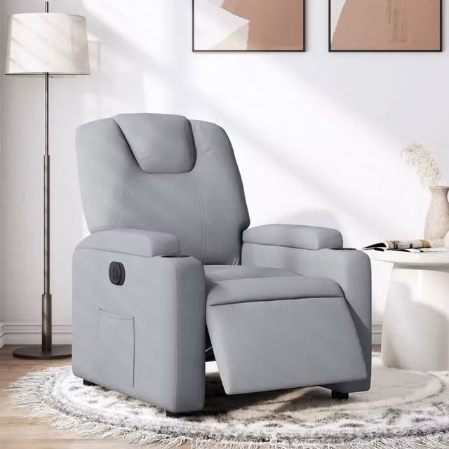 Poltrona Elettrica Reclinabile-Divano Sedia Grigio Chiaro in Tessuto 765682