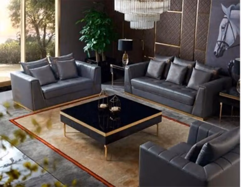 Luxus Möbel Sofagarnitur Couch Sofa Polster 3 2 1 Sitzer mit Couchtisch Holz