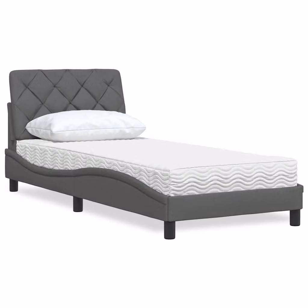 Letto con Materasso vidaXL in Tessuto Grigio e Bianco, L/P/H: 90 x 190 cm – 1