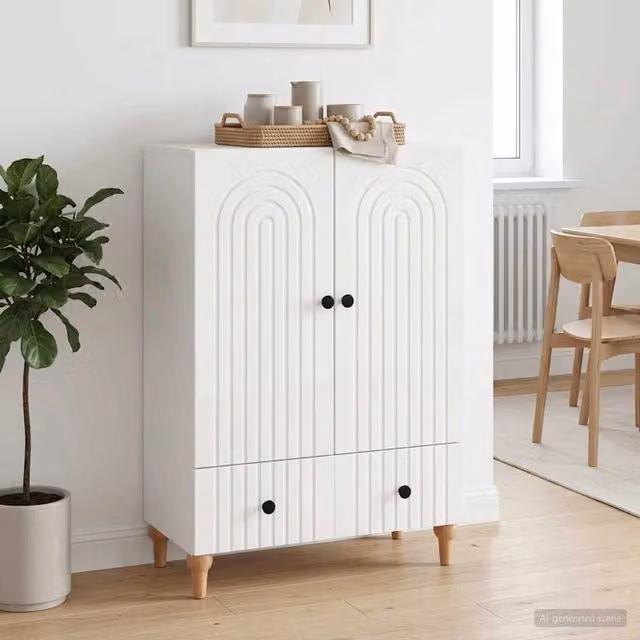 Credenza moderna vidaXL in bianco lucido in legno MDF L: 66 cm, P: 34,5 cm, H: 95 cm