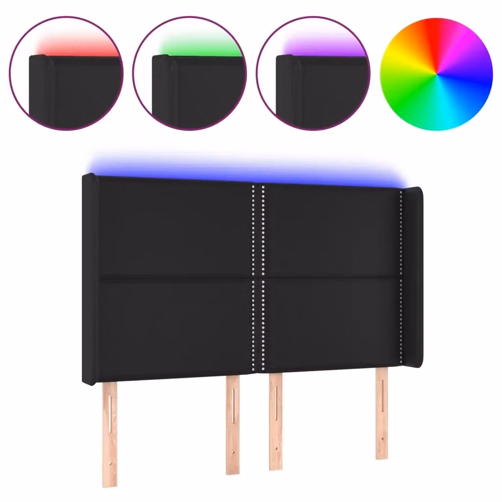 Testiera con LED Design Mania in similpelle nera con porta USB, L: 147 cm, P: 16 cm, H: 118/128 cm – 2