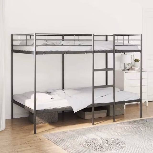 Letto a Castello senza Materasso-Struttura Letto a Castello Nero 100x200 cm in Acciaio 430728