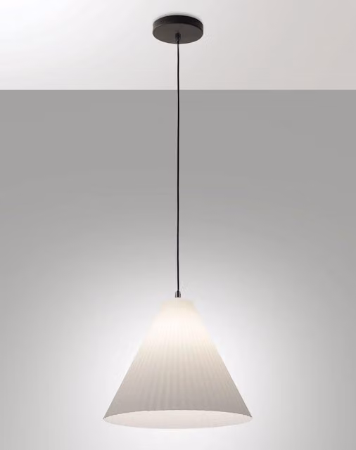 Lampada a Sospensione Cone Fabas in Metallo e Plastica, Colore Bianco, Diametro: 31.5 cm, Attacco E27, IP20 – 1