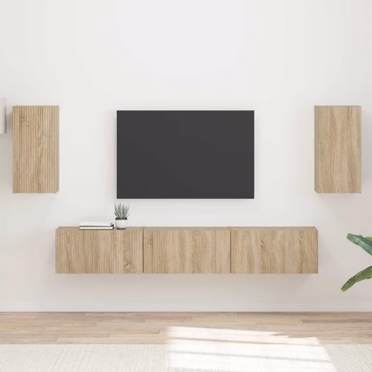Set mobile TV moderno vidaXL in legno Rovere, 5 pezzi, colore marrone e beige