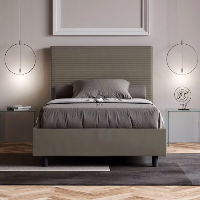 Letto imbottito 1 piazza e mezza 120x210 cm Focus - Similpelle,Senza rete,Cappuccino
