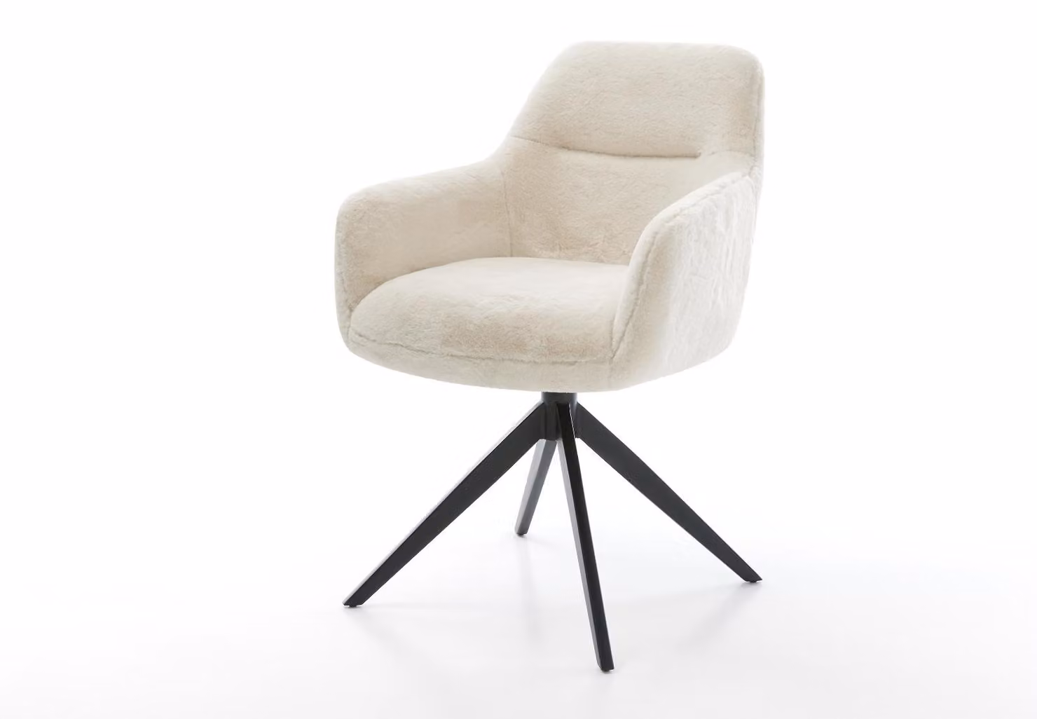 DELIFE sedia girevole Pejo-Flex peluche bianco panna telaio trasversale nero ampio girevole a 360° funzione dondolo nucleo a molle tascabili
