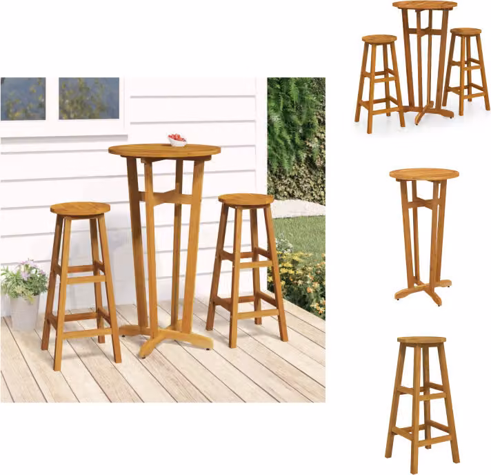 vidaXL Set da bar 3 pezzi in legno massiccio di acacia - Set di mobili da giardino