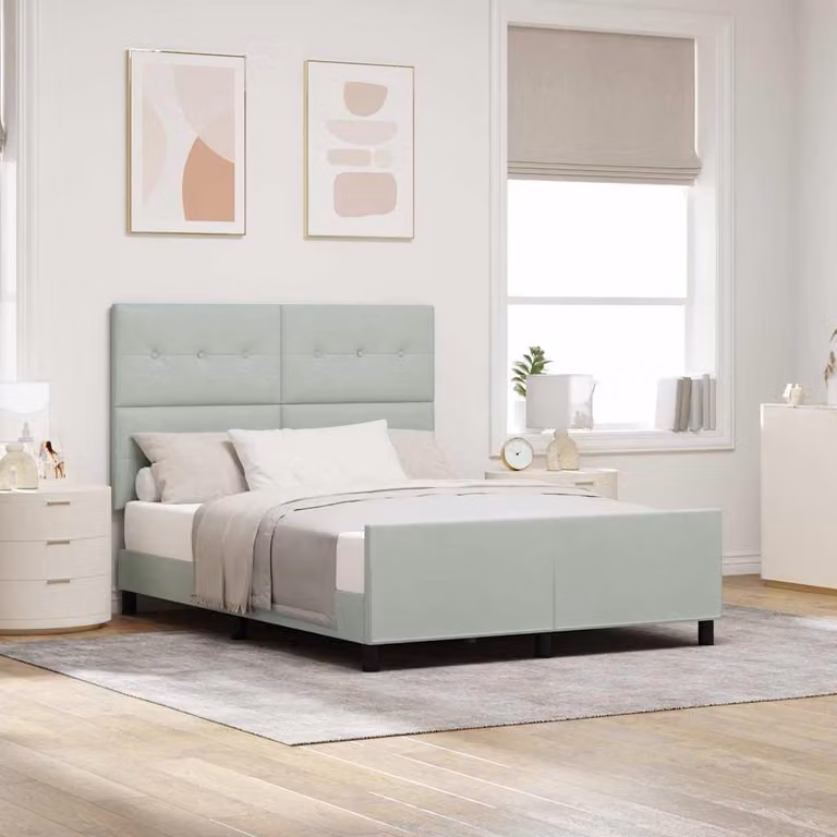 Maison Exclusive - Letto boxspring con testiera grigio chiaro 160 x 200 cm in velluto