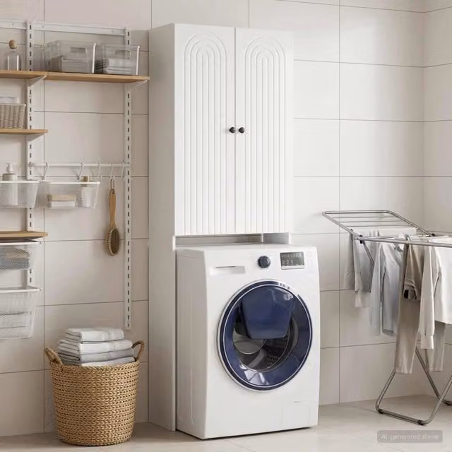 Mobile Bagno Moderno vidaXL Bianco Lucido con Ante a Battente L/P/H: 66 x 25,5 x 190 cm