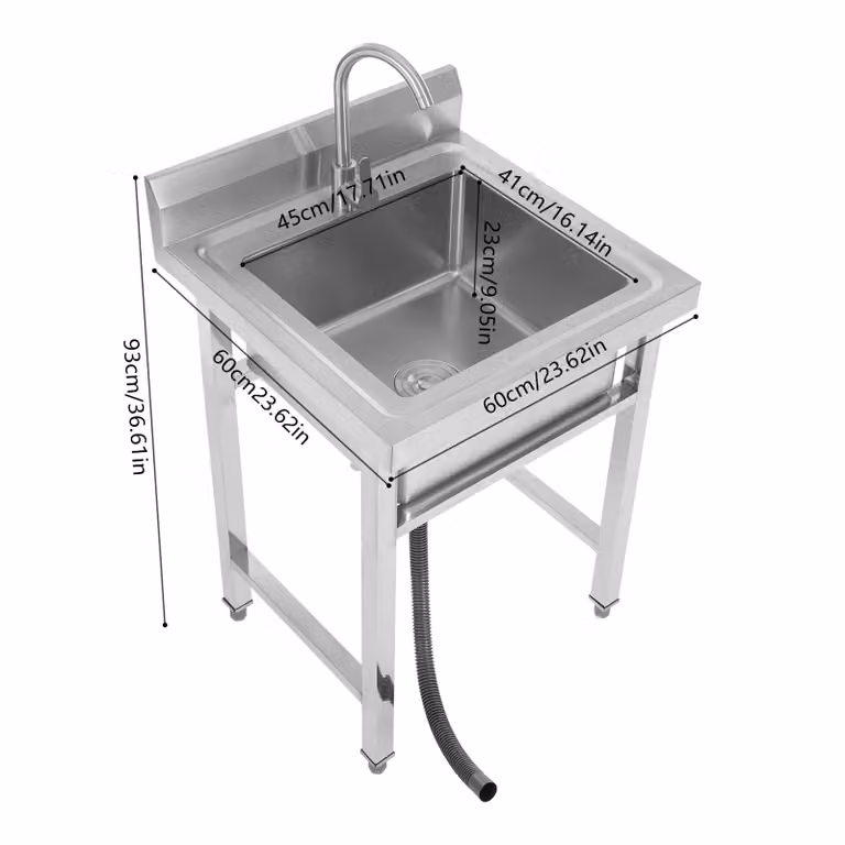 Lavello da cucina a libera installazione in acciaio inox, grande capacità, regolabile in altezza, argento