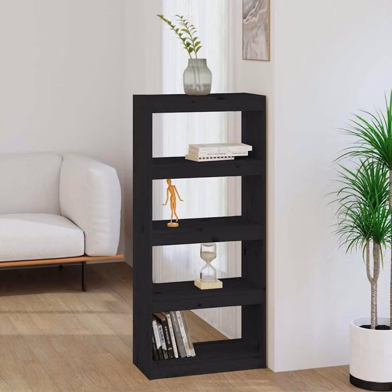 Libreria/Divisorio vidaXL in Legno Massello di Pino Nero, L 60 cm x P 30 cm x H 135,5 cm
