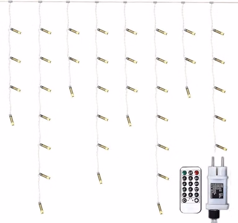 Catena luminosa a LED con 600 luci, lunghezza 15 metri, luce bianca calda, grado di protezione IP44, con telecomando