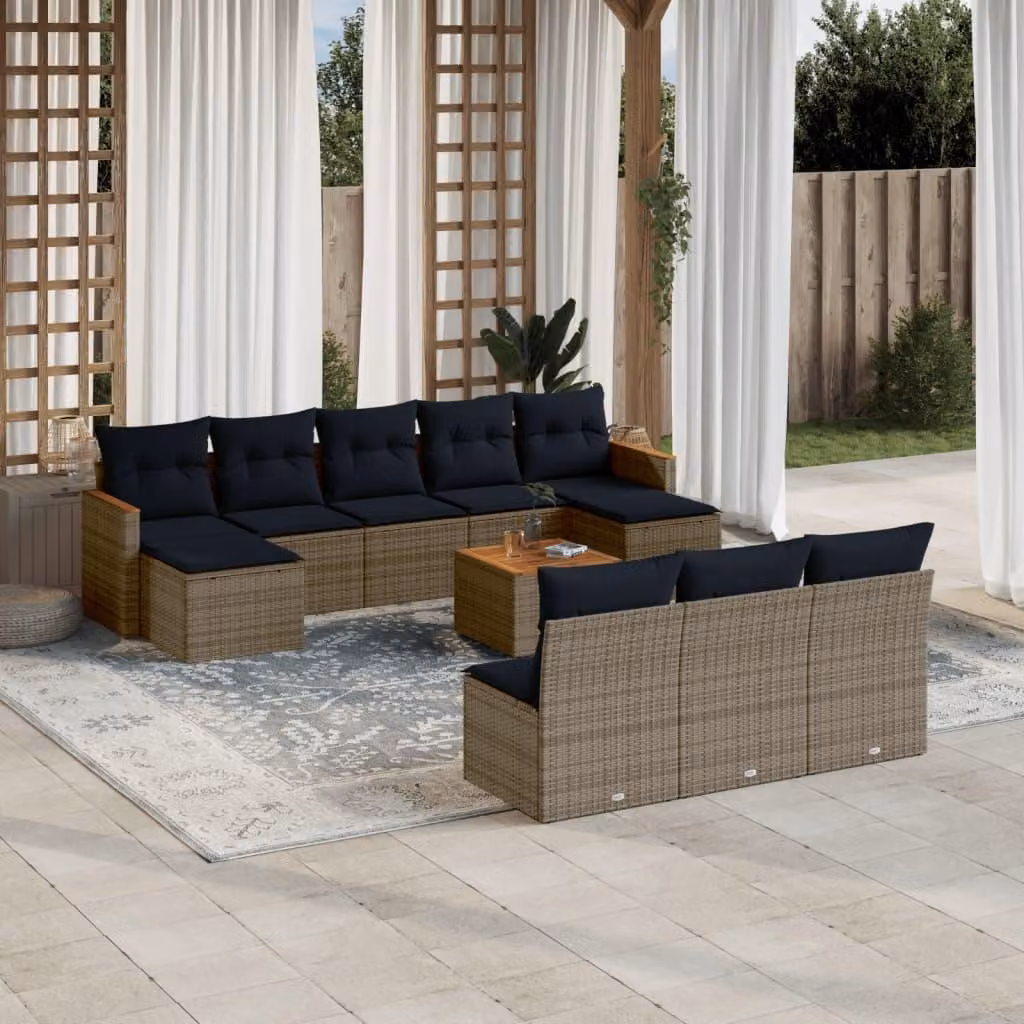 Maison Exclusive - Set da giardino 11 pezzi con cuscini, grigio, polyrattan