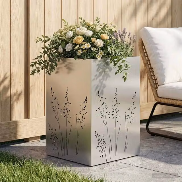 Vaso da giardino Argento 50 x 50 x 75 cm Acciaio Inox 8005772