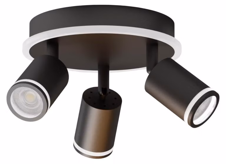LVWIT Plafoniera a 3 luci, nera, lampada a LED orientabile, plafoniera rotonda con illuminazione diffusa, lampade GU10 orientabili, plafoniera girevole per soggiorno, cucina, camera da letto (senza lampadine)