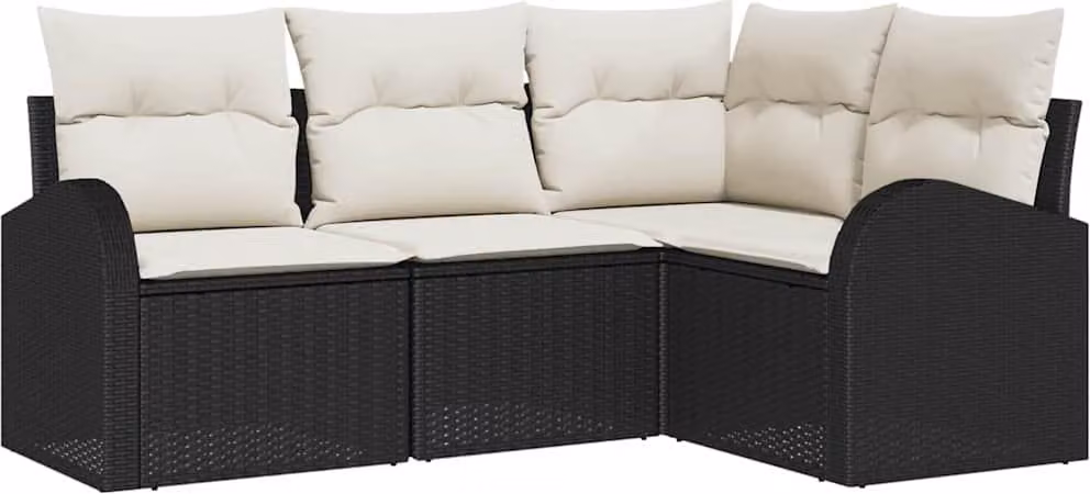 Set Divano da Giardino 4 pcs Nero polyrattan