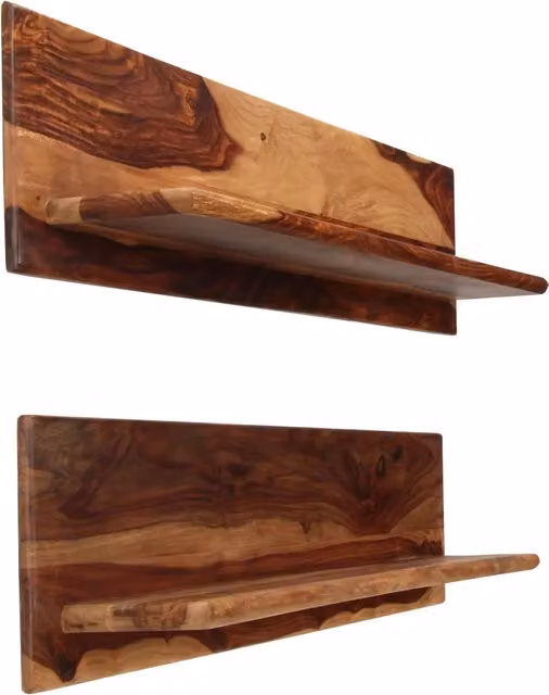Set di 2 mensole da parete vidaXL in legno massello di acacia marrone L: 118 cm, P: 26 cm, H: 20 cm – 1