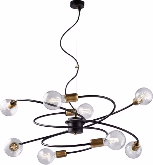 Sospensione Industrial 8 Luci Vortex Ferro Nero E Ottone Brunito