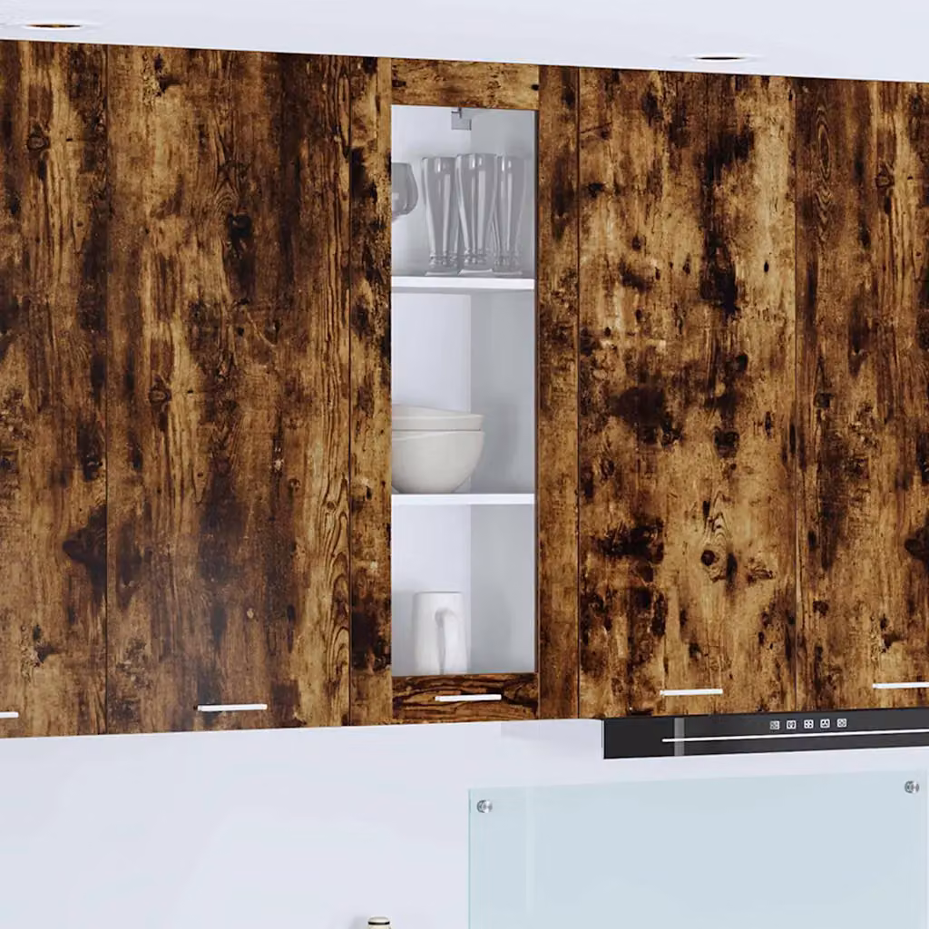 vidaXL Armadio pensile moderno in rovere fumé con ante in vetro e ripiani interni, L 40 cm x P 31 cm x H 100 cm