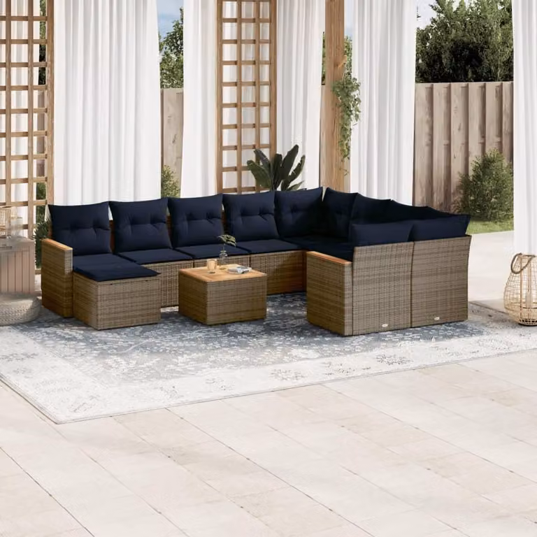 Maison Exclusive - Set da giardino 11 pezzi con cuscini, grigio, polyrattan