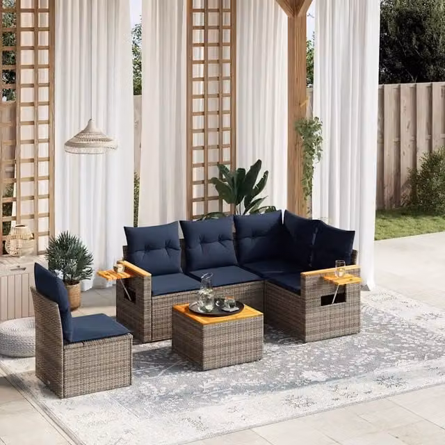Set Divani da Giardino 6 pz con Cuscini Grigio in Polyrattan 3226824