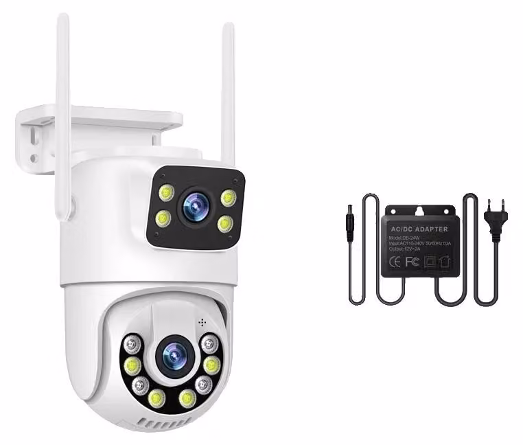 Telecamera IP WiFi PTZ, con doppia lente, audio bidirezionale, risoluzione 6MP, con adattatore