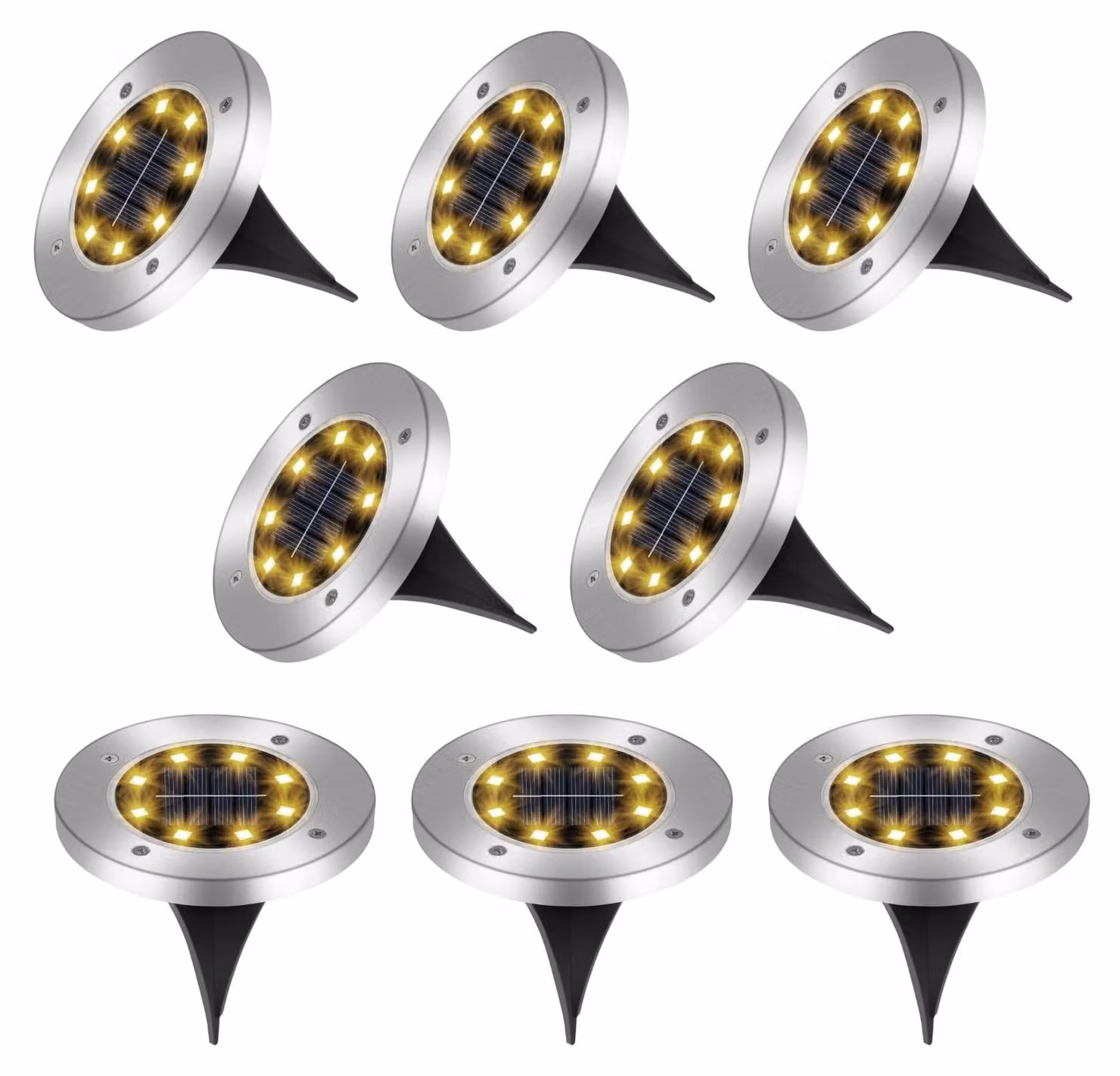 Set di 8 lampade solari a LED, luce bianca calda, grado di protezione IP65, impermeabili, ideali per il giardino