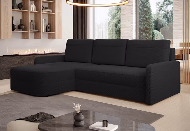AX LIVING Divano ad angolo con funzione letto Nebbiolo largo 250 cm - nero