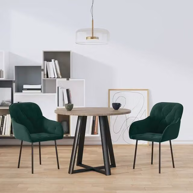Set di 2 sedie da pranzo vidaXL in velluto verde con struttura in metallo e plastica per soggiorno e cucina