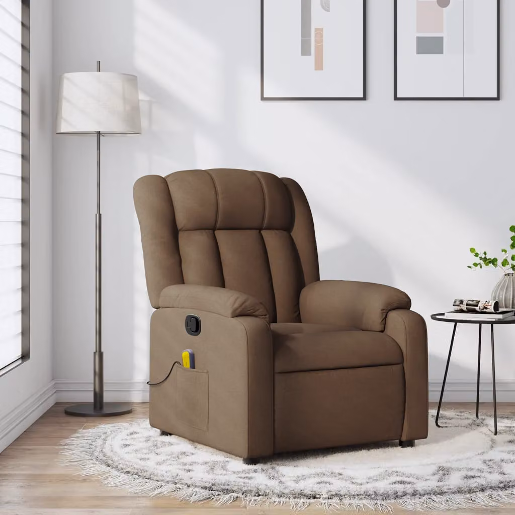 vidaXL Poltrona Reclinabile Relax in Tessuto Marrone con Braccioli e Regolazione Manuale