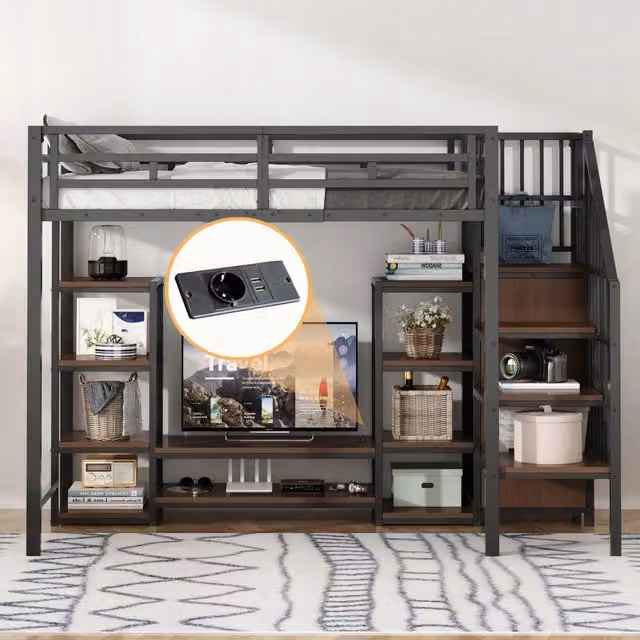 Letto a castello 90x200 - Xylo - Nero - Con TV, presa e scala