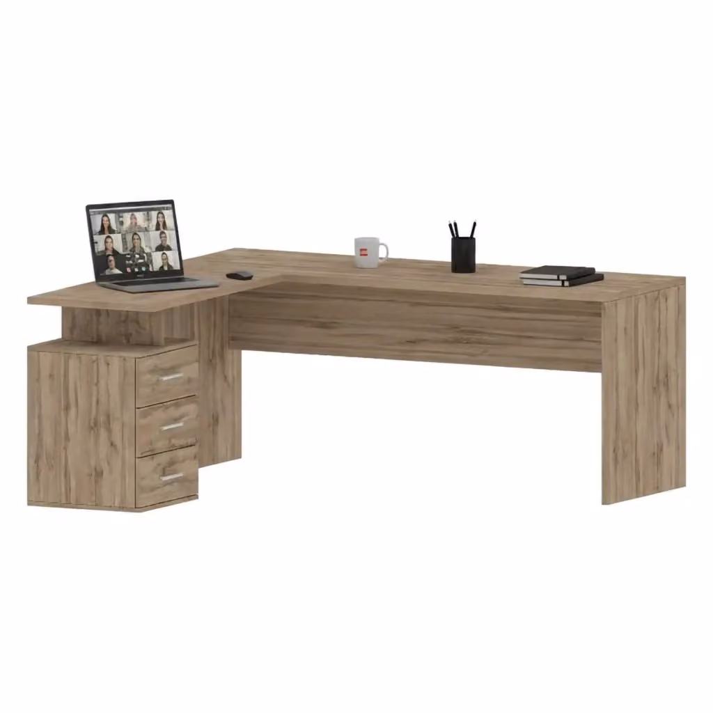 DMORA Scrivania Angolare Moderna in Legno Marrone Rovere L: 180 cm, P: 60 cm, H: 75 cm – 2
