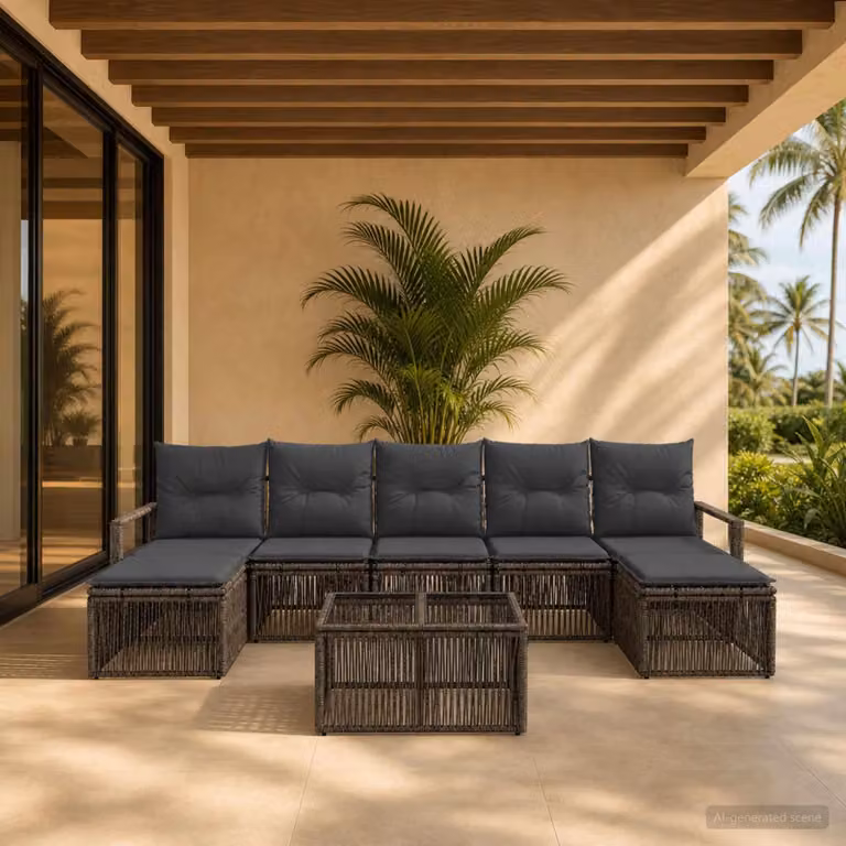 Maison Exclusive - Set da giardino composto da 8 pezzi. Divano in rattan sintetico, colore grigio