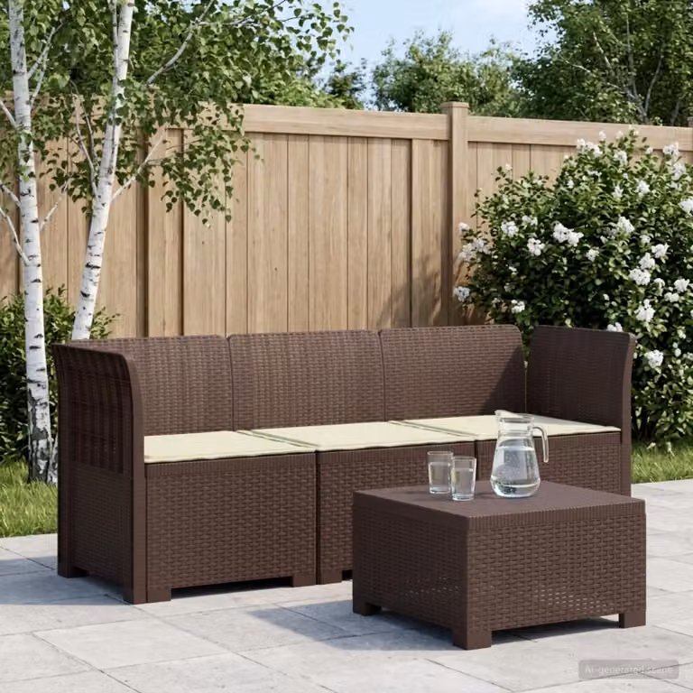 vidaXL Divano da giardino moderno a 3 posti con cuscini beige e marroni in look rattan e materiale resistente alle intemperie