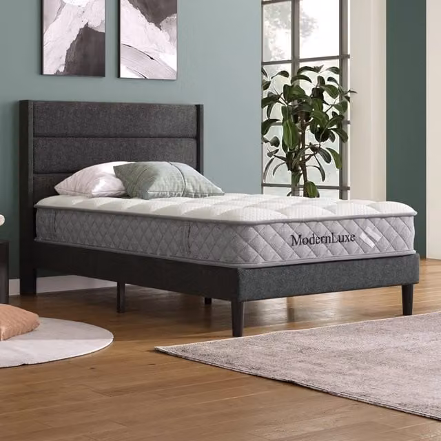 Letto singolo imbottito – 90x200 cm – rete testiera design moderno – lino grigio